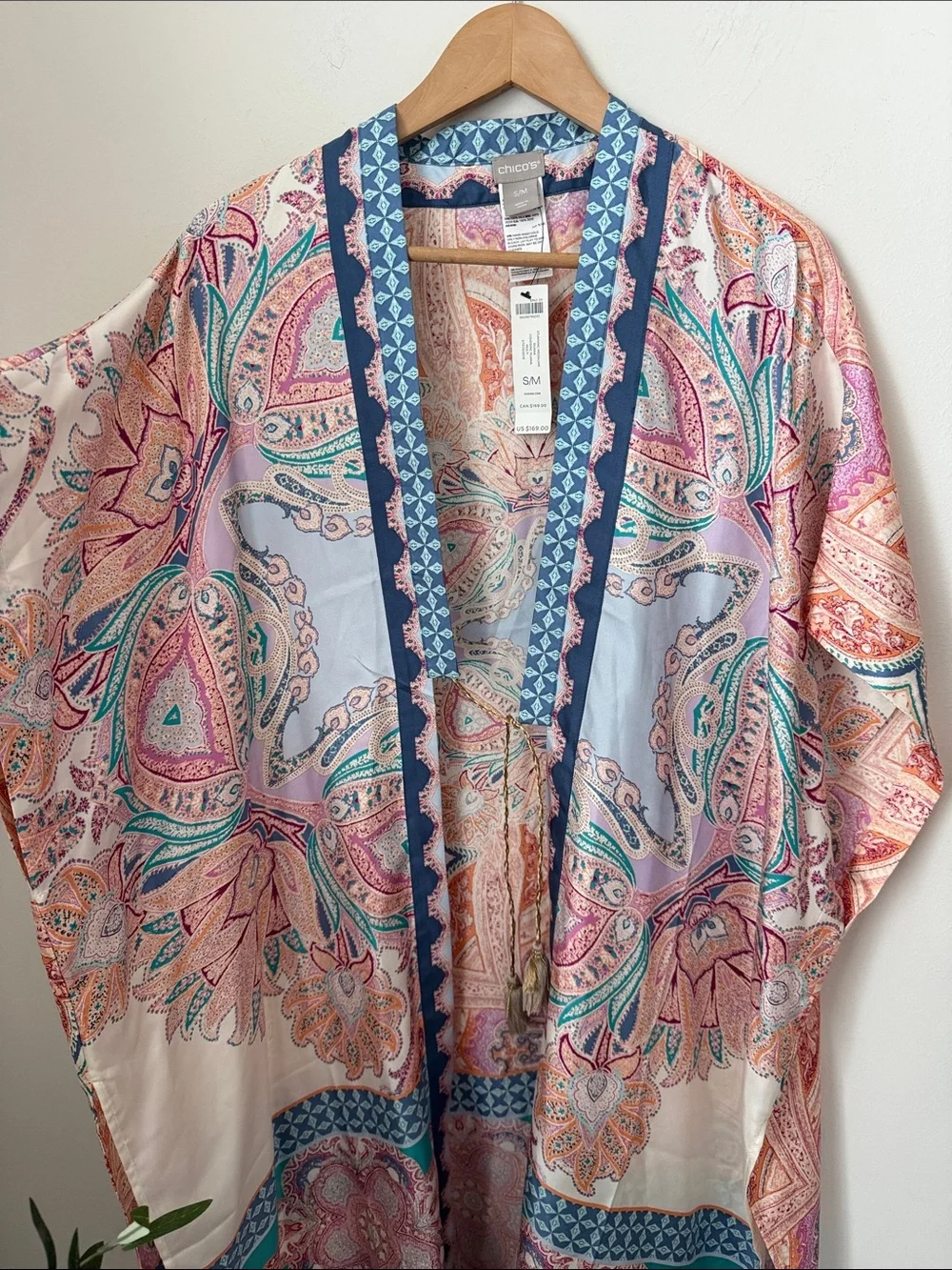Chico's Silk Multi-Color Paisley Open Front Kimono Size M NWT
